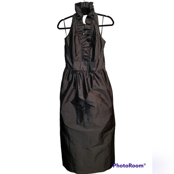 Alfred Sung Cocktail Dress Size 12 Black Ruffle Halter - Picture 3 of 6